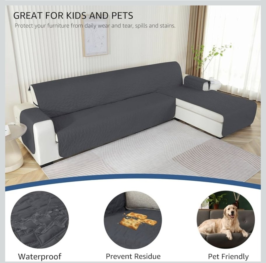 Illustration de Housse de canapé en L gris