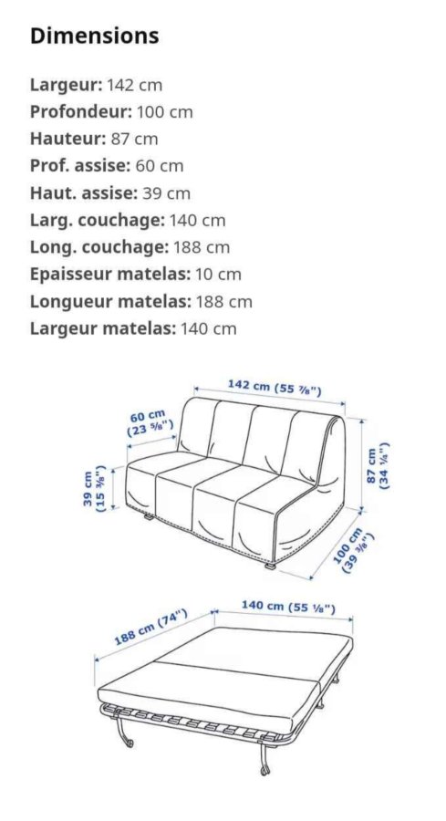 Illustration de Canapé convertible Ikéa 2 places "Lycksele" avec housse blanche 