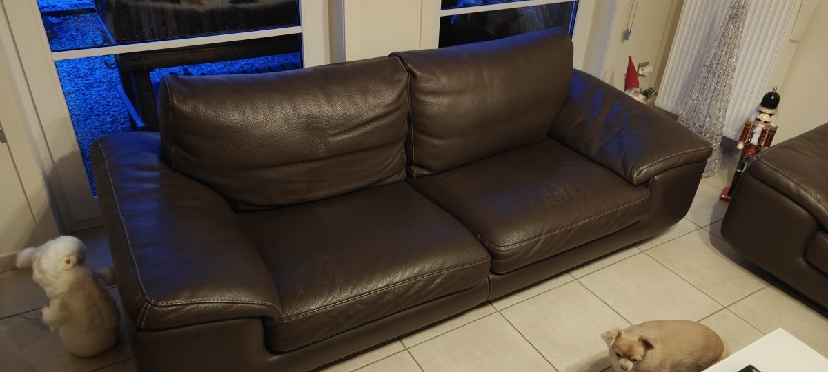 Illustration de Canapé 3 places + canapé 2 place + canapé 1 place en cuir (pleine fleur) marron 